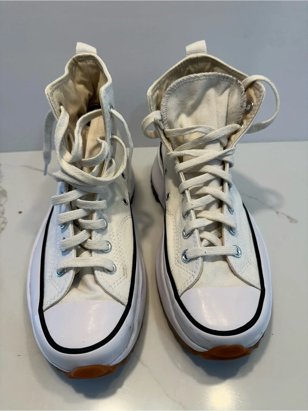 Converse White High-Top Platform Sneakers with Brown/Black Outsole